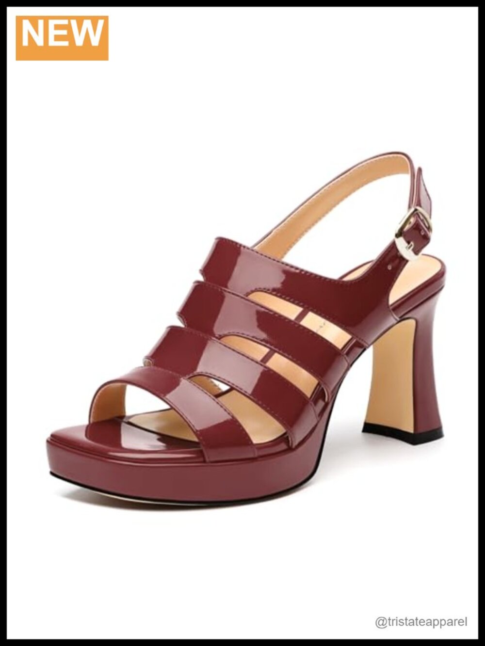 Women Square Open Toe Ankle Strap Platform Heeled Sandal 3.3 Inch Heel